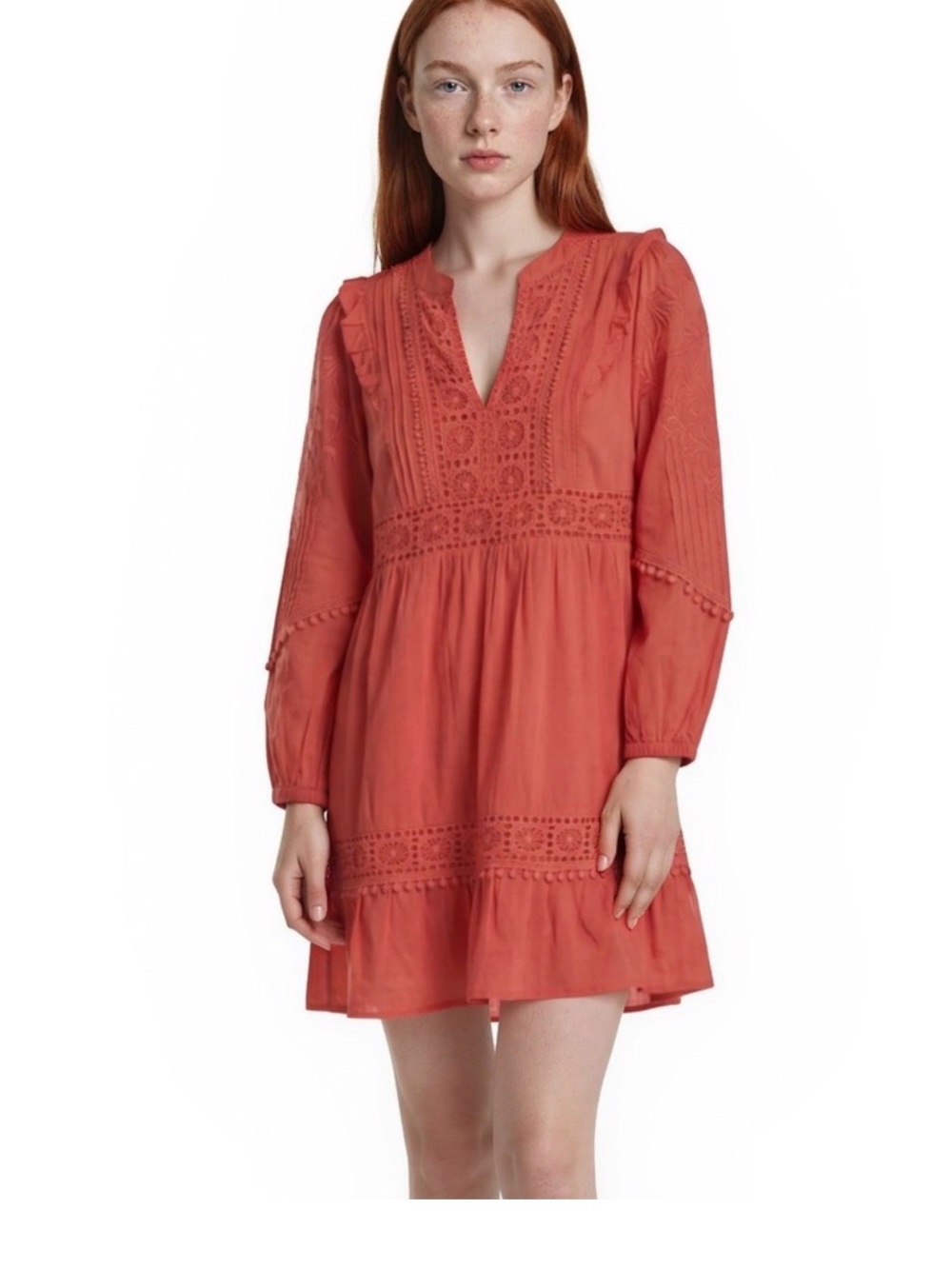 Anthropologie Akemi & Kin Coral Lace-Trim Dress